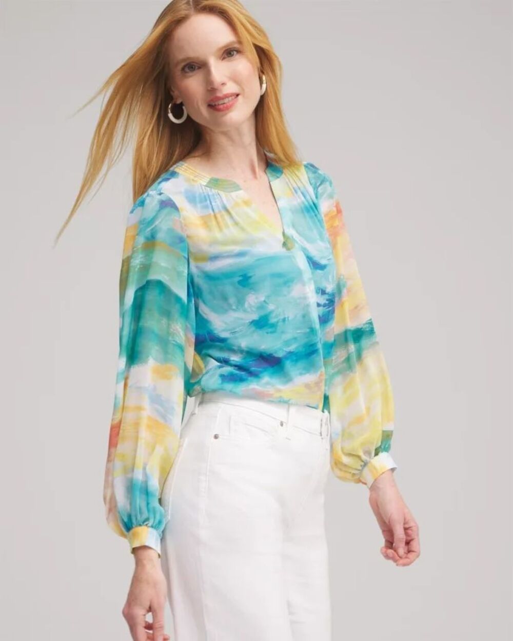 Chico's Semi-Sheer Blouse Painted Fields Chico’s 2 (Large / US 12) NWT